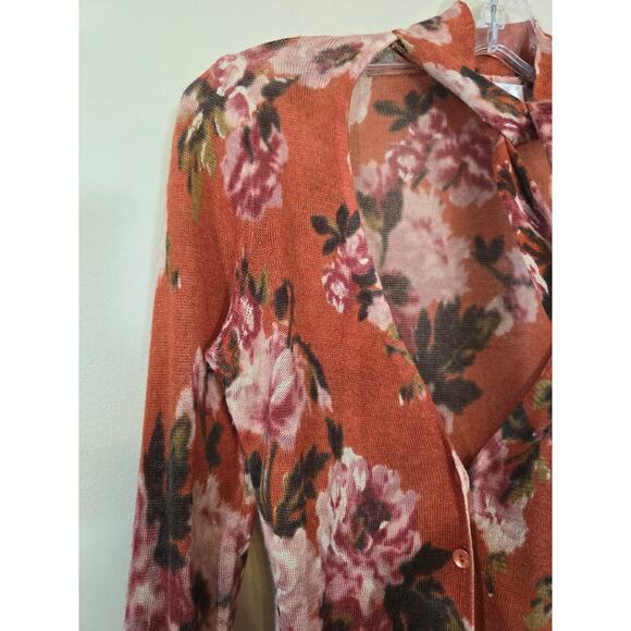 Ann Taylor Loft Floral Tie Neck Button Up Cardigan Sweater Multicolor SZ Medium - Picture 6 of 8